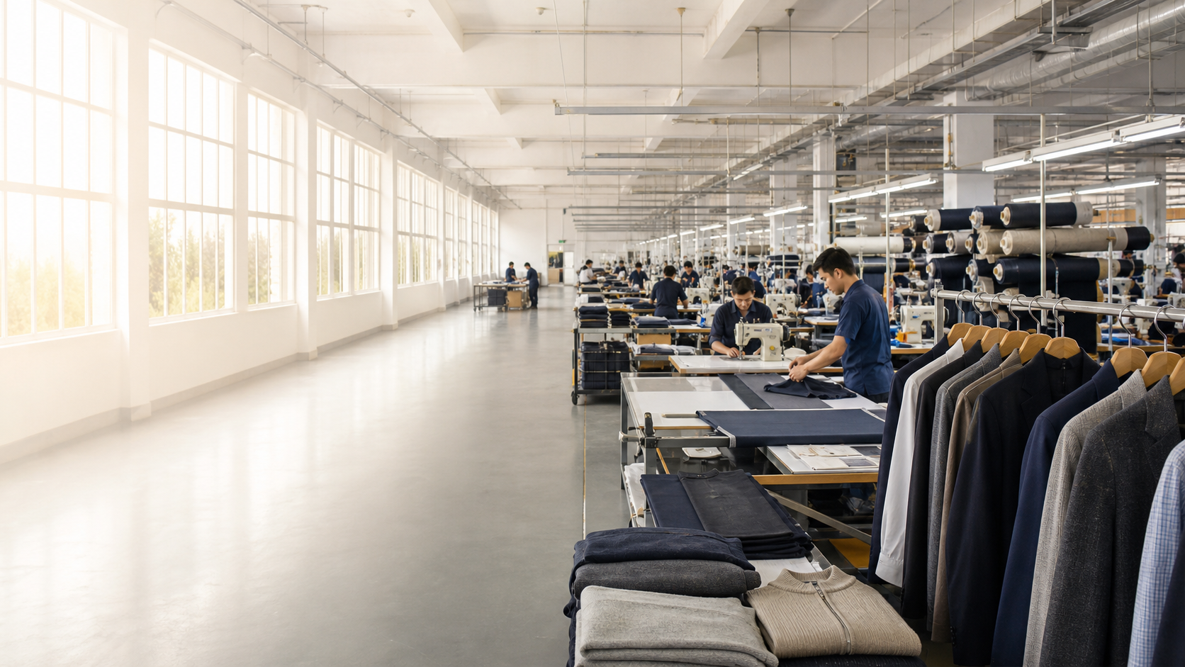 Modern menswear factory production and quality inspection